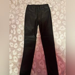 Matte black faux leather cosmo leggings
